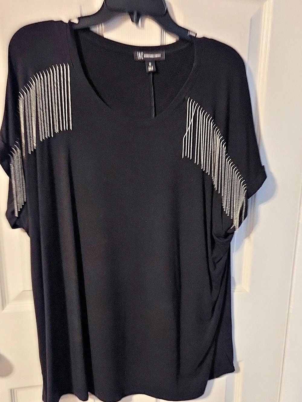 INC International Concepts Black Embellished Sleeve Tunic